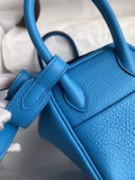 Hermes Mini Lindy Handmade Bag In Blue Frida Clemence Leather - Image 8