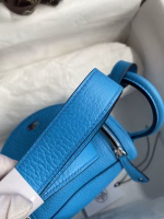 Hermes Mini Lindy Handmade Bag In Blue Frida Clemence Leather - Image 5