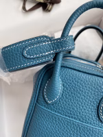 Hermes Mini Lindy Handmade Bag In Blue Jean Clemence Leather - Image 8