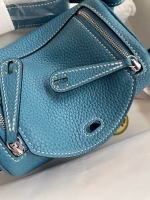 Hermes Mini Lindy Handmade Bag In Blue Jean Clemence Leather - Image 2