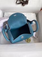 Hermes Mini Lindy Handmade Bag In Blue Jean Clemence Leather - Image 3