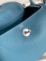 Hermes Mini Lindy Handmade Bag In Blue Jean Clemence Leather - Image 5