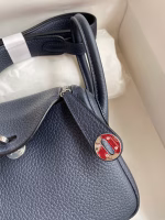Hermes Mini Lindy Handmade Bag In Blue Nuit HHL19clbnClemence Leather - Image 7