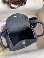 Hermes Mini Lindy Handmade Bag In Blue Nuit HHL19clbnClemence Leather - Image 2