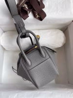 Hermes Mini Lindy Handmade Bag In Gris Meyer Clemence Leather - Image 6