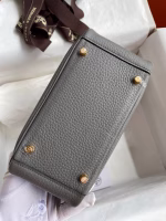Hermes Mini Lindy Handmade Bag In Gris Meyer Clemence Leather - Image 3