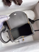 Hermes Mini Lindy Handmade Bag In Gris Meyer Clemence Leather - Image 4