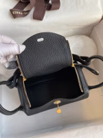 Hermes Mini Lindy Handmade Bag In Black Clemence Leather - Image 7