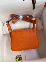 Hermes Mini Lindy Handmade Bag In Orange Clemence Leather - Image 2