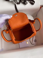 Hermes Mini Lindy Handmade Bag In Orange Clemence Leather - Image 3