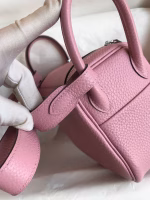 Hermes Mini Lindy Handmade Bag In Pink Clemence Leather - Image 8