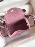 Hermes Mini Lindy Handmade Bag In Pink Clemence Leather - Image 4