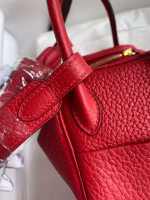 Hermes Mini Lindy Handmade Bag In Red Clemence Leather - Image 6