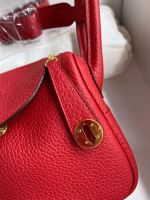 Hermes Mini Lindy Handmade Bag In Red Clemence Leather - Image 7
