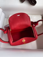 Hermes Mini Lindy Handmade Bag In Red Clemence Leather - Image 3