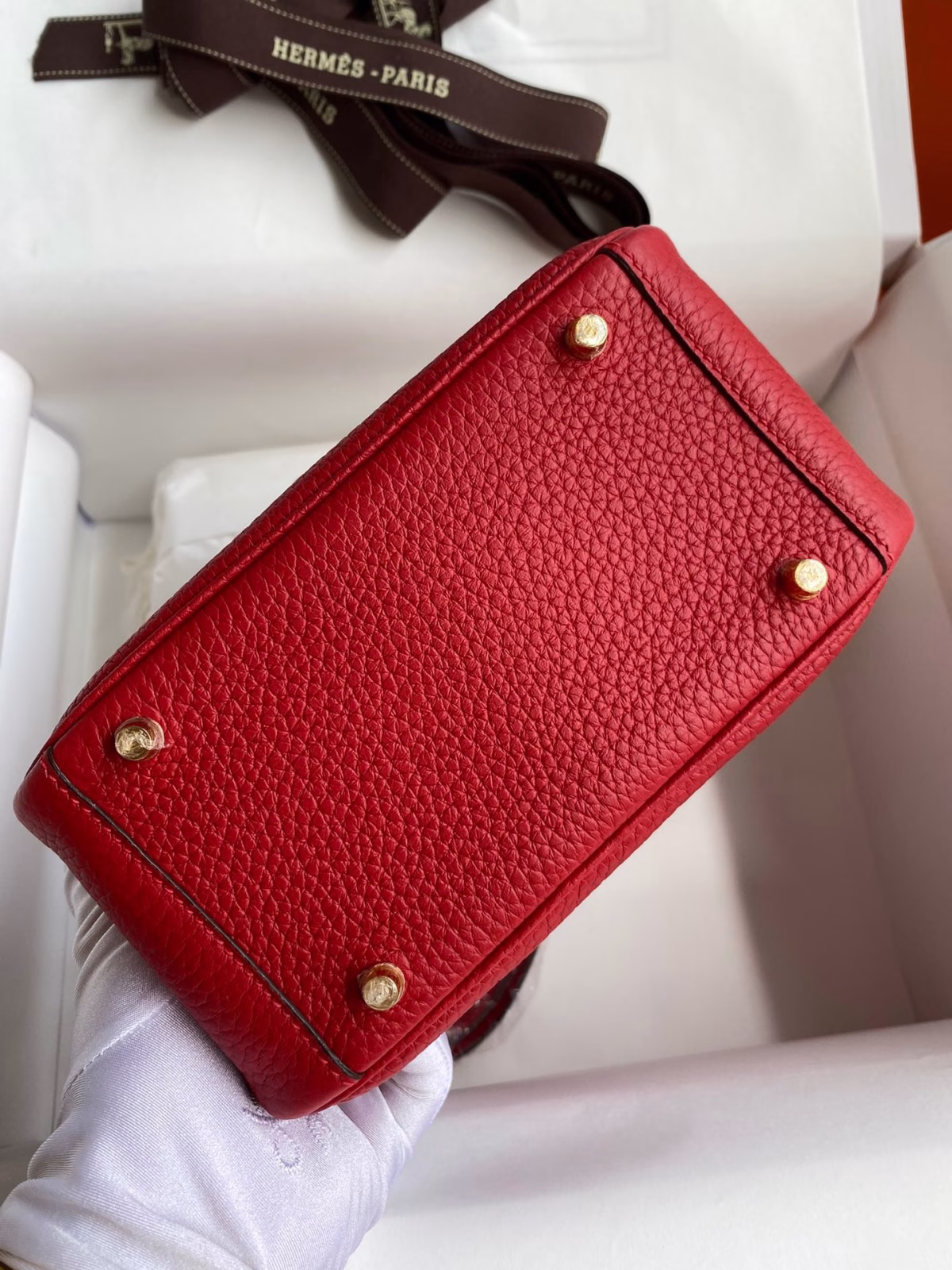 Hermes Mini Lindy Handmade Bag In Red Clemence Leather - Image 5
