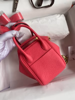 Hermes Mini Lindy Handmade Bag In Rose Lipstick Clemence Leather - Image 6