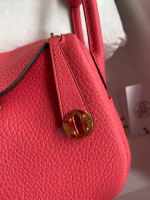Hermes Mini Lindy Handmade Bag In Rose Lipstick Clemence Leather - Image 7