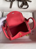 Hermes Mini Lindy Handmade Bag In Rose Lipstick Clemence Leather - Image 3