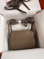 Hermes Mini Lindy Handmade Bag In Taupe Clemence Leather - Image 6
