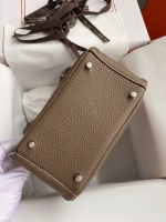 Hermes Mini Lindy Handmade Bag In Taupe Clemence Leather - Image 5