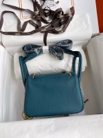 Hermes Mini Lindy Handmade Bag In Vert Bosphore Clemence Leather - Image 6