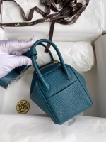 Hermes Mini Lindy Handmade Bag In Vert Bosphore Clemence Leather - Image 7