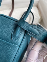 Hermes Mini Lindy Handmade Bag In Vert Bosphore Clemence Leather - Image 8
