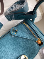 Hermes Mini Lindy Handmade Bag In Vert Bosphore Clemence Leather - Image 9