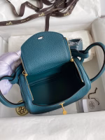 Hermes Mini Lindy Handmade Bag In Vert Bosphore Clemence Leather - Image 3