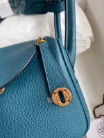 Hermes Mini Lindy Handmade Bag In Vert Bosphore Clemence Leather - Image 5