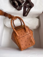 Hermes Mini Lindy Handmade Bag In Gold Ostrich Leather - Image 7