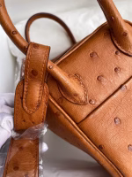 Hermes Mini Lindy Handmade Bag In Gold Ostrich Leather - Image 8