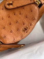 Hermes Mini Lindy Handmade Bag In Gold Ostrich Leather - Image 6