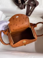Hermes Mini Lindy Handmade Bag In Gold Ostrich Leather - Image 3