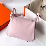 Hermes Mini Lindy Handmade Bag In Mauve Pale Swift Leather - Image 8