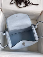 Hermes Lindy 26 Handmade Bag In Blue Brume Clemence Leather - Image 8