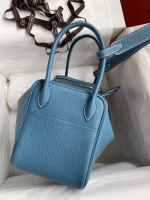 Hermes Lindy 26 Handmade Bag In Blue Jean Clemence Leather - Image 2