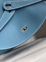 Hermes Lindy 26 Handmade Bag In Blue Jean Clemence Leather - Image 9