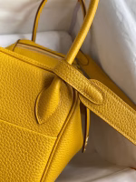 Hermes Lindy 26 Handmade Bag In Jaune Ambre Clemence Leather - Image 6