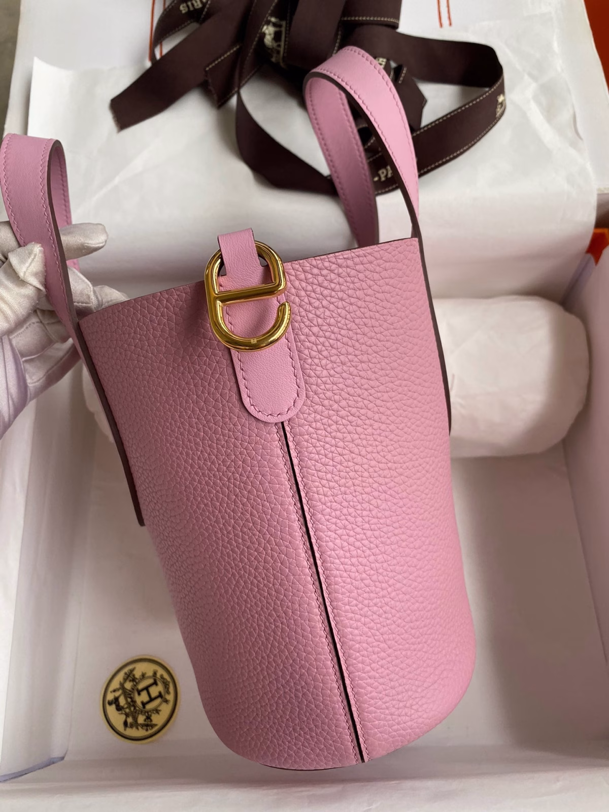 Hermes In The Loop 18 Handmade Bag in Mauve Sylvestre Clemence Leather - Image 6