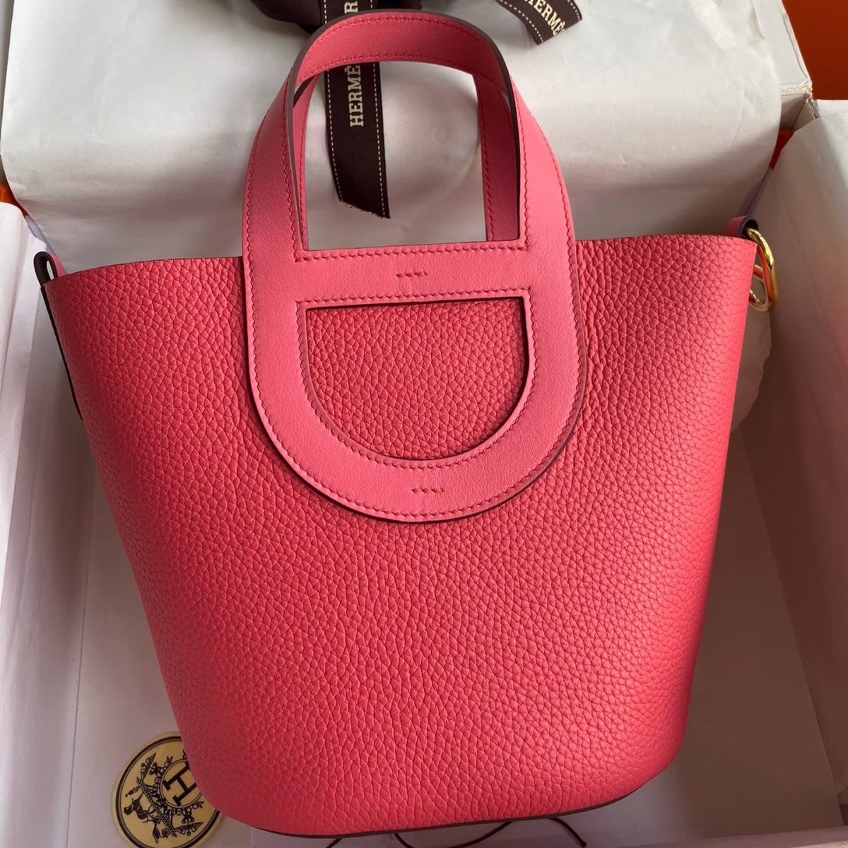 Hermes In The Loop 18 Handmade Bag in Rose Lipstick Clemence Leatherther - Image 1