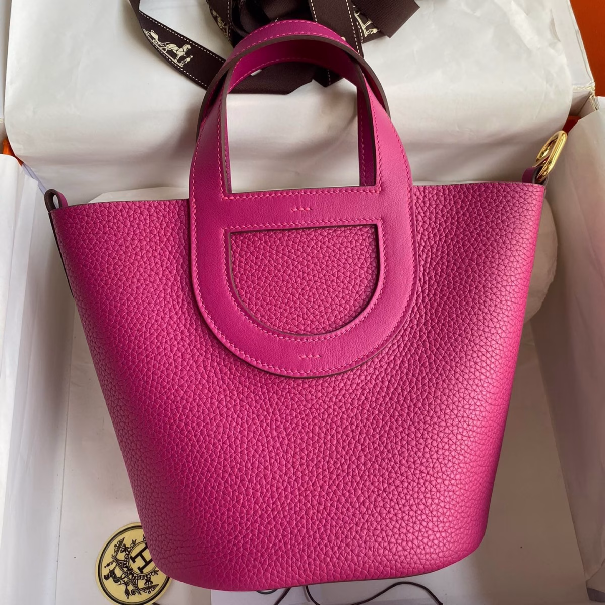 Hermes In The Loop 18 Handmade Bag in Rose Purple Clemence Leatherther - Image 1