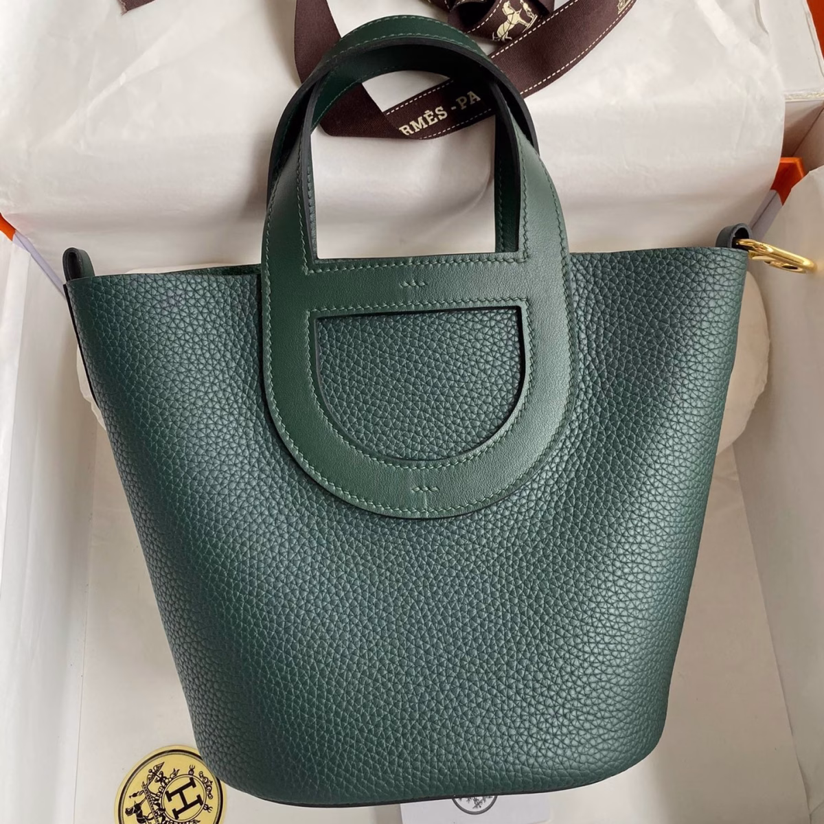 Hermes In The Loop 18 Handmade Bag in Vert Cypres Clemence Leather - Image 1
