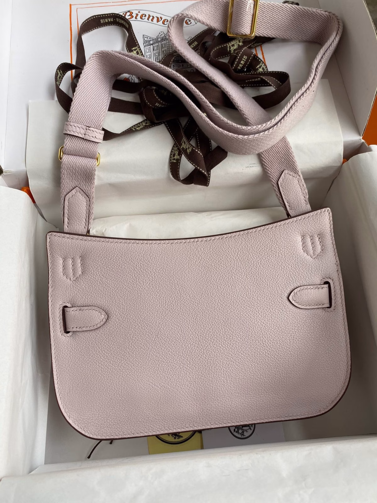 Hermes Jypsiere Mini Handmade Bag In Mauve Pale Evercolor Calfskin - Image 7