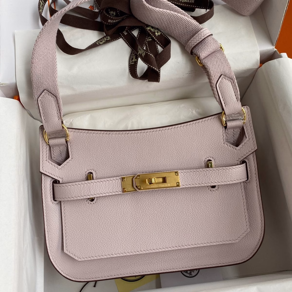 Hermes Jypsiere Mini Handmade Bag In Mauve Pale Evercolor Calfskin - Image 1