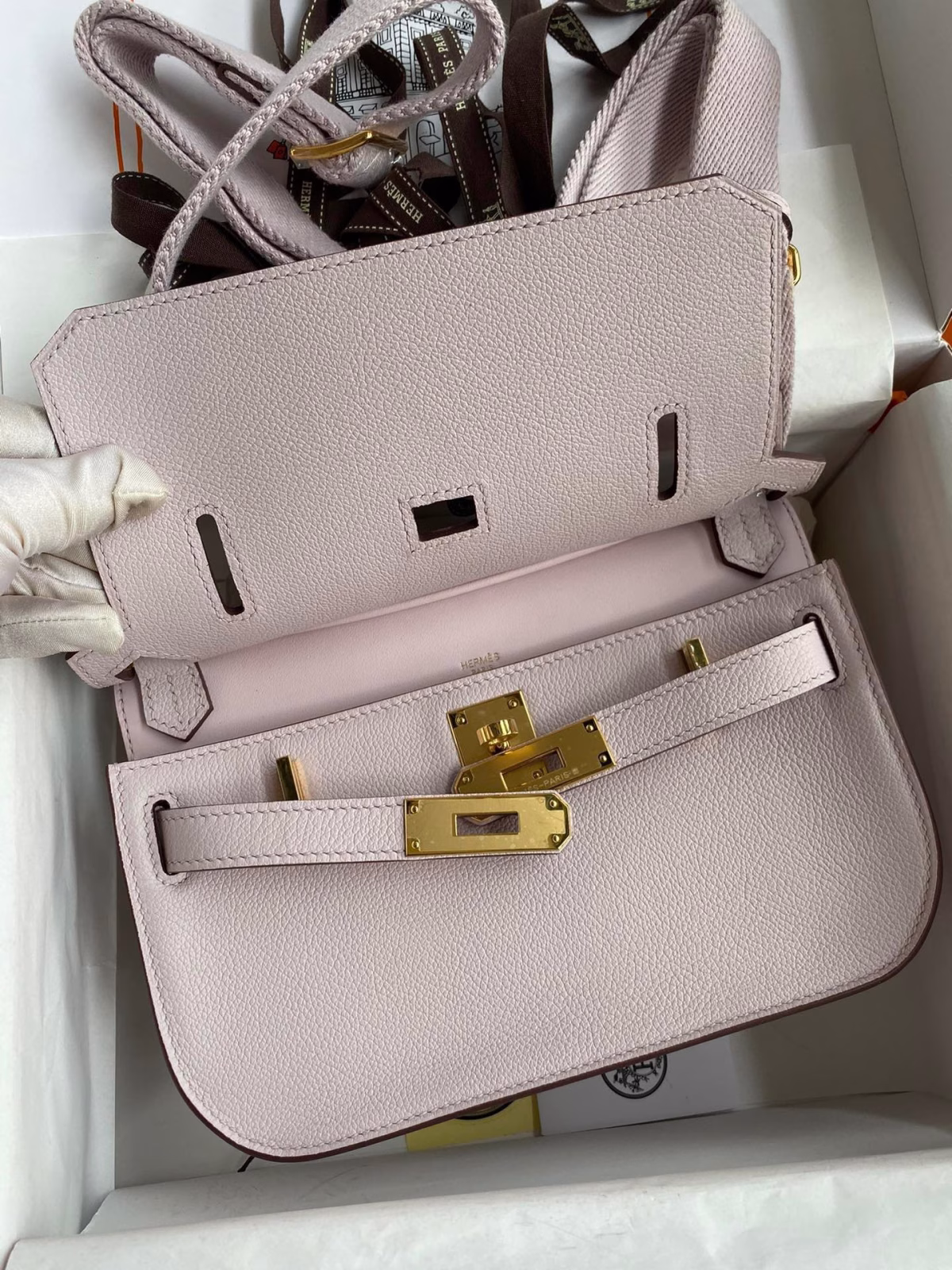 Hermes Jypsiere Mini Handmade Bag In Mauve Pale Evercolor Calfskin - Image 4