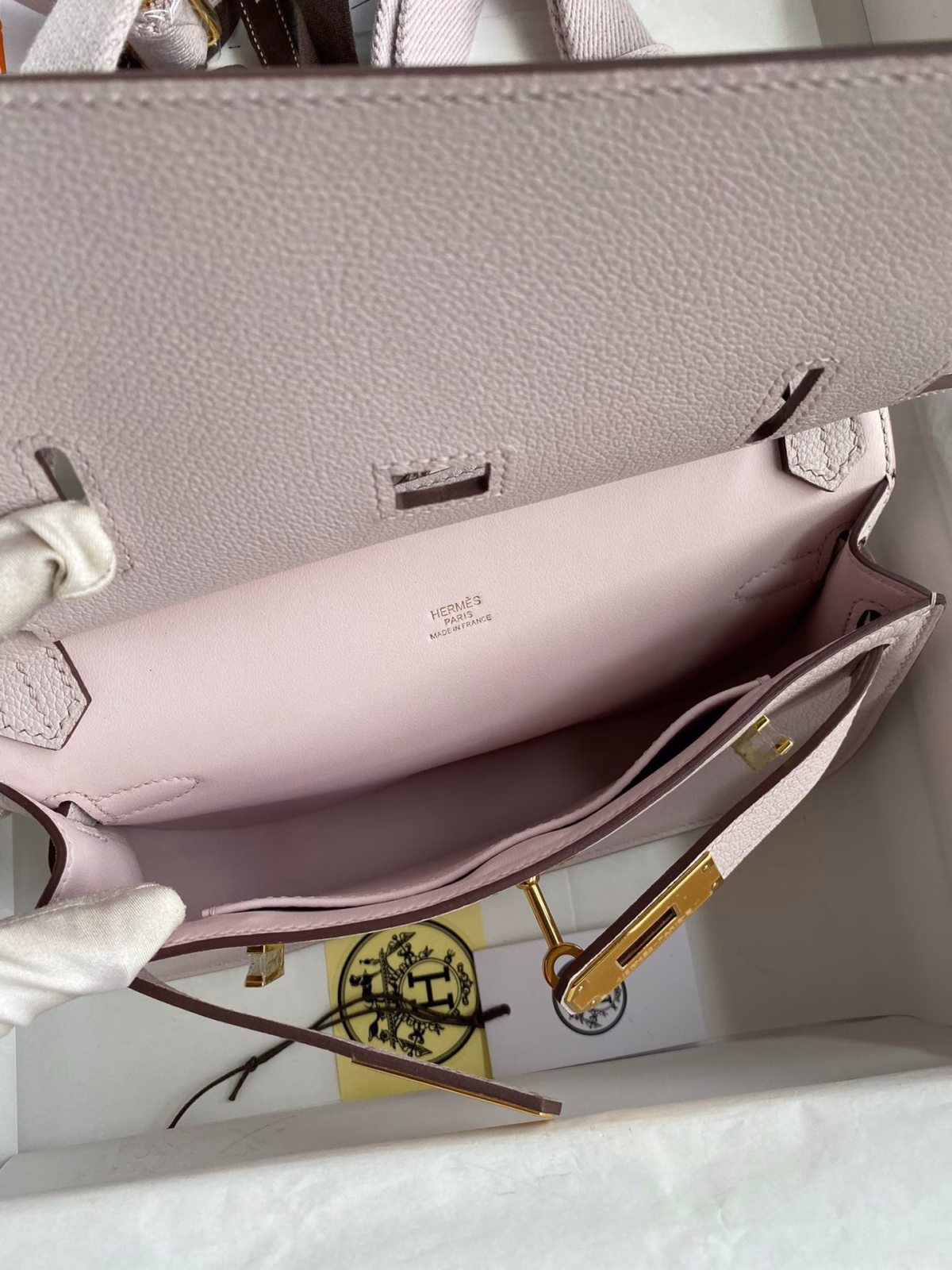 Hermes Jypsiere Mini Handmade Bag In Mauve Pale Evercolor Calfskin - Image 5