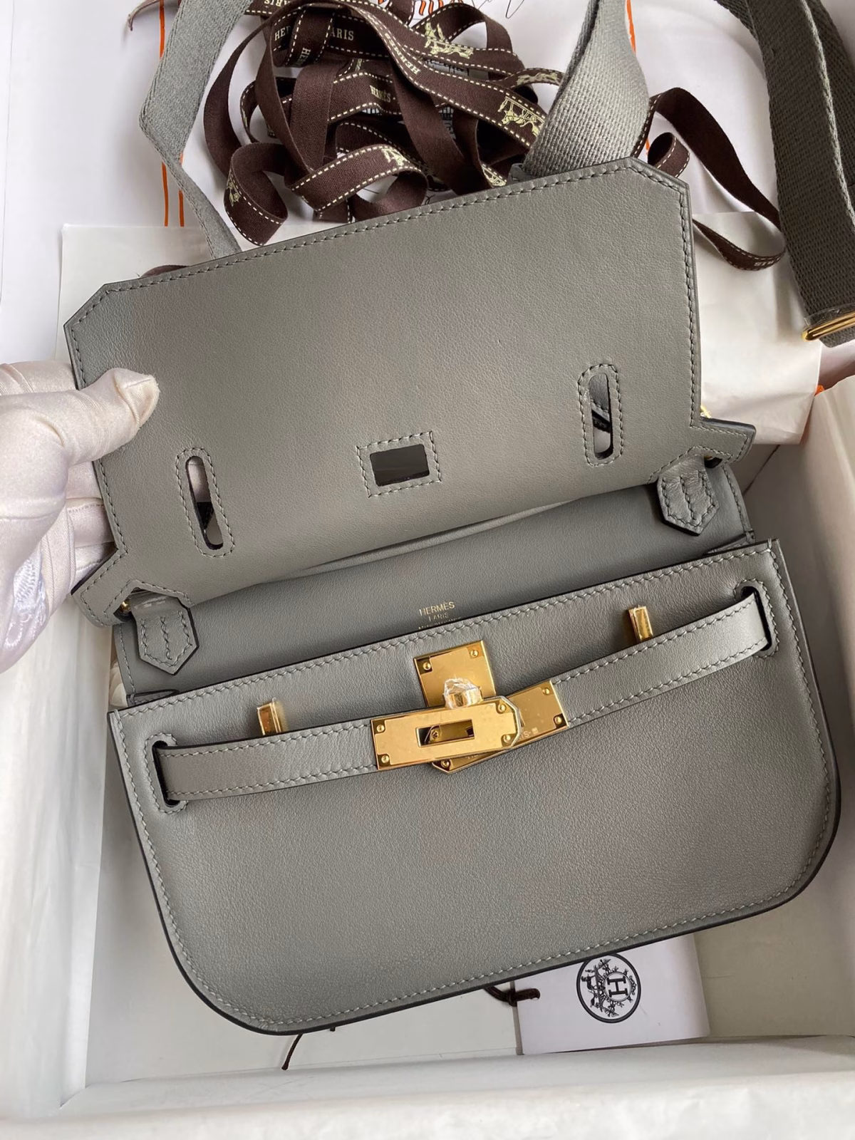 Hermes Jypsiere Mini Handmade Bag In Gris Meyer Swift Calfskin - Image 4