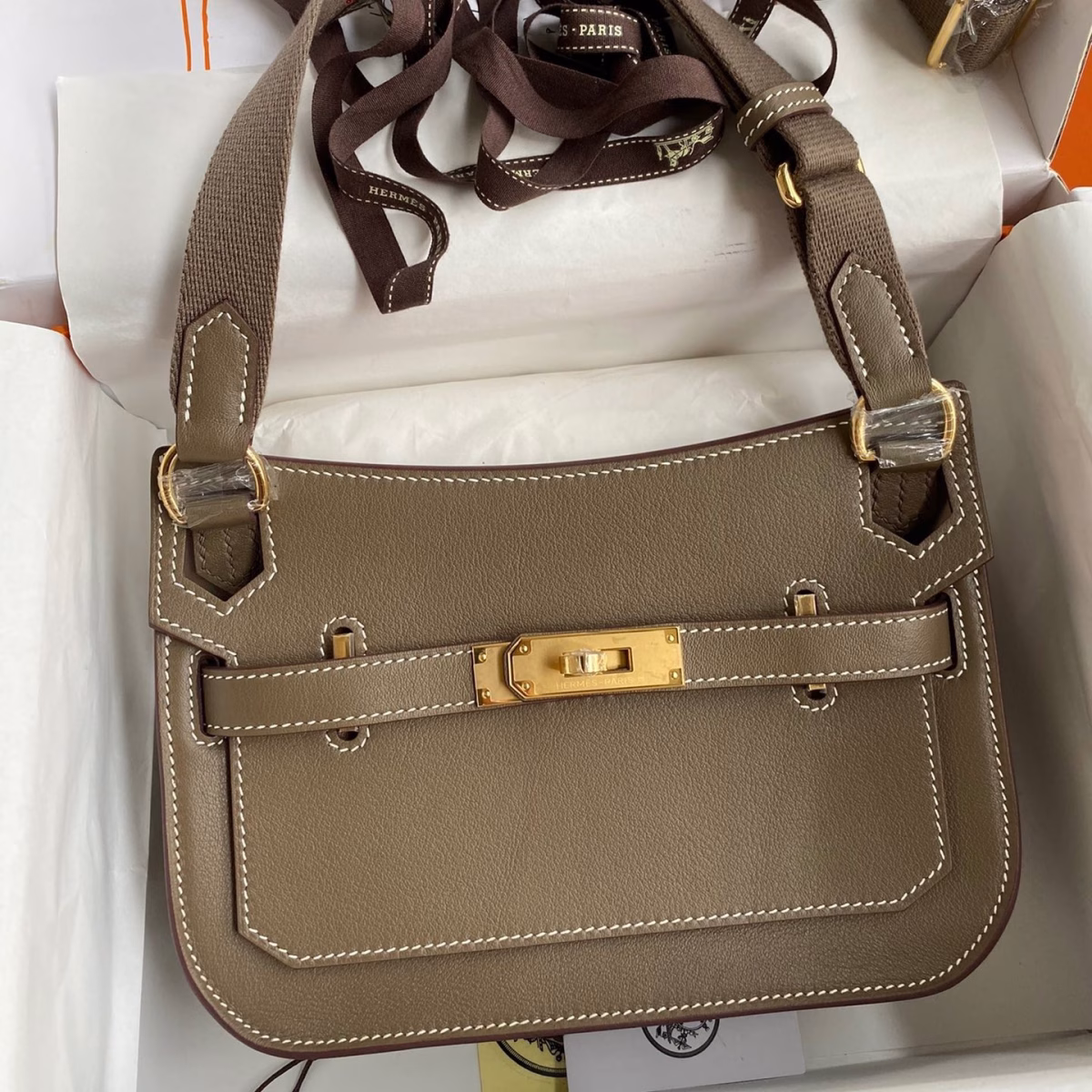 Hermes Jypsiere Mini Handmade Bag In Taupe Swift Calfskin - Image 1